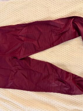 Men's Burgundy Faux Leather Moto Pants